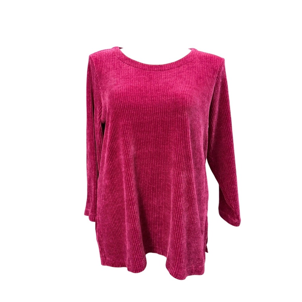 J. Jill Wearever Pink Ribbed Chenille Tunic Top XL Magenta Long Sleeve Crew Neck